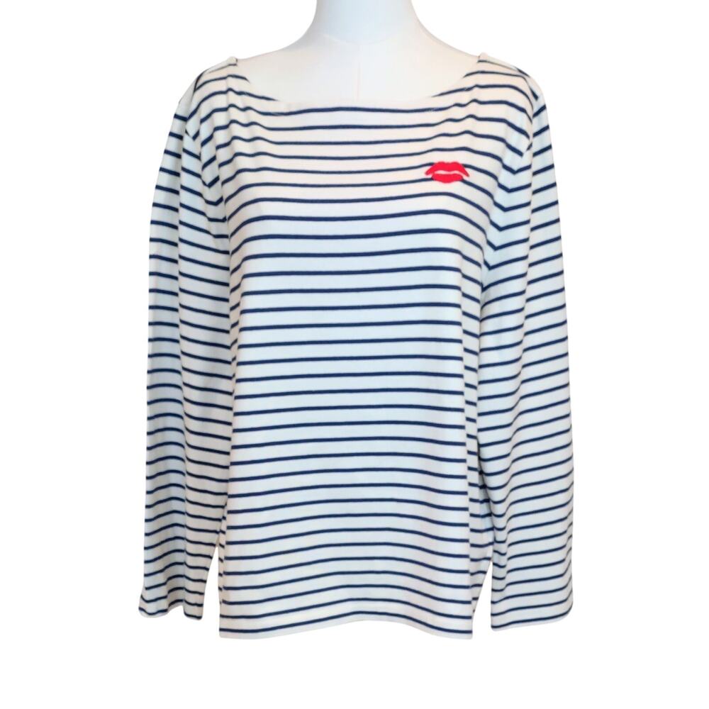 J. CREW Classic Mariner Cloth Stripe Tee with Embroidered Red Lips Size XXL.